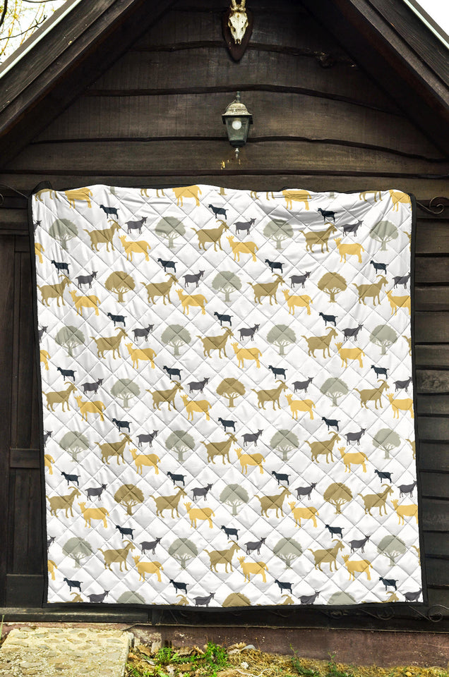 Silhouettes Of Goat And Tree Pattern Premium Quilt