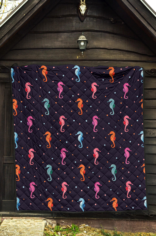 Watercolor Colorful Seahorse Pattern Premium Quilt
