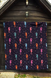 Watercolor Colorful Seahorse Pattern Premium Quilt