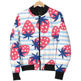 Strawberry Pattern Blue Lines Background Men'S Bomber Jacket