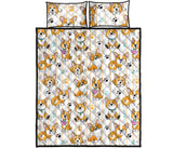 Cute dog corgi striped background pattern Quilt Bed Set