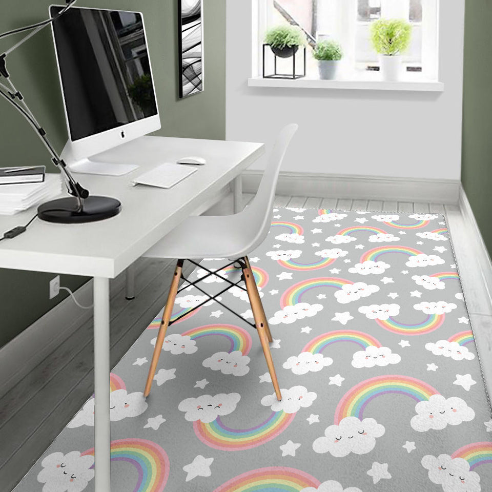 Cute Rainbow Clound Star Pattern Area Rug