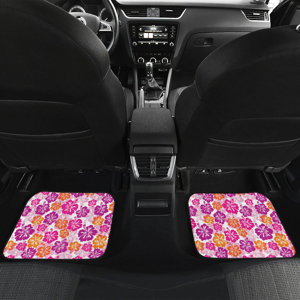 Hibiscus Pattern Print Design 01 Front and Back Car Mats
