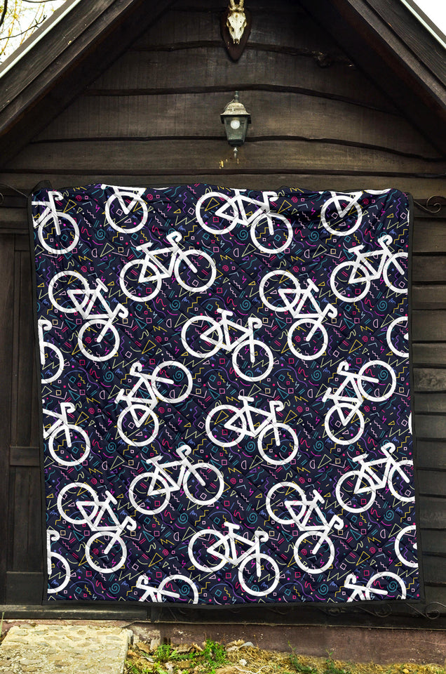 Bicycle Pattern Print Design 03 Premium Quilt