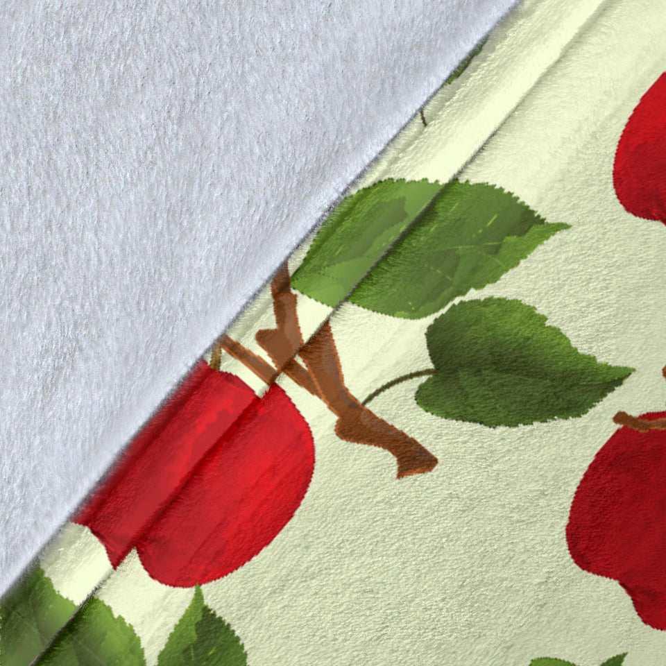 Red Apples Leaves Pattern Premium Blanket
