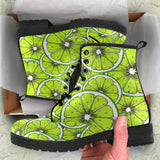 Slices Of Lime Design Pattern Leather Boots