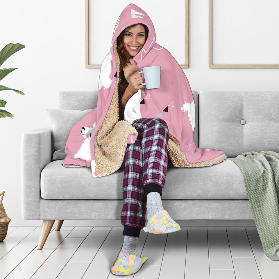 Llama Alpaca Pink Background Hooded Blanket
