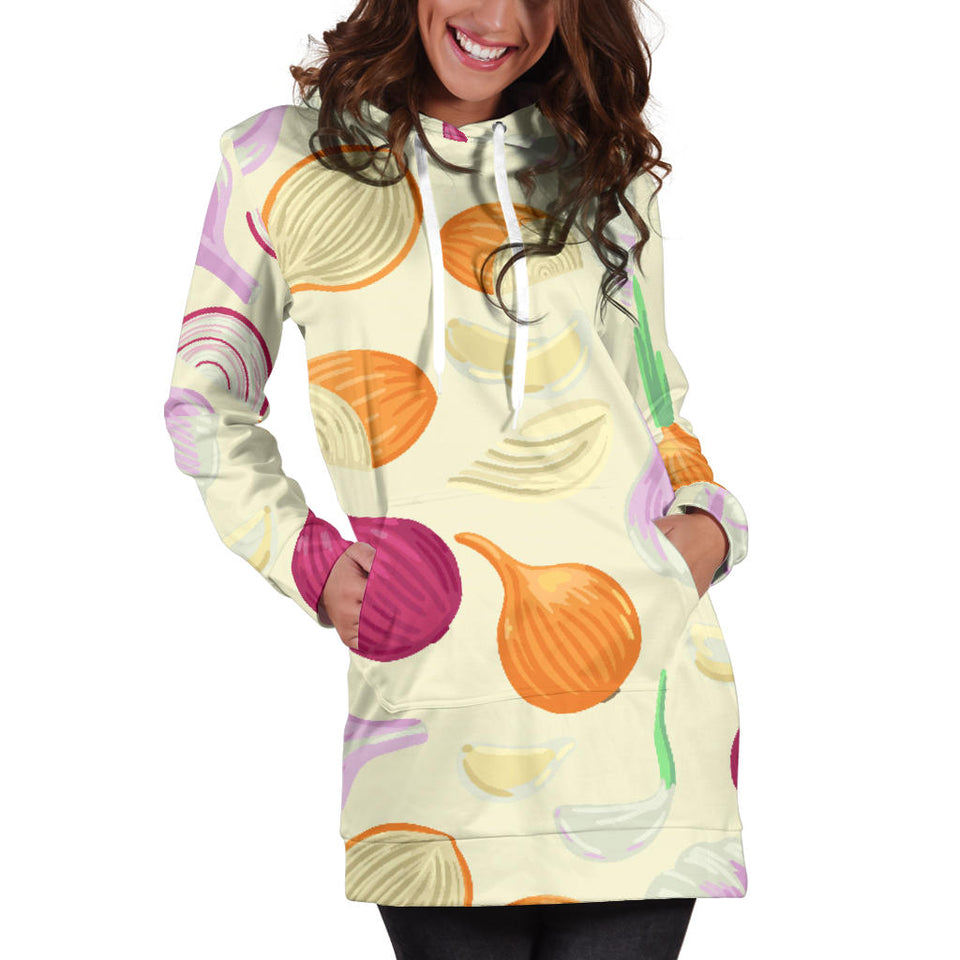 Onion Garlic White Red Pattern Women'S Hoodie Dress