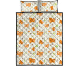 Cute brown pomeranian paw leave bone pattern Quilt Bed Set