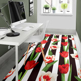 Red And White Tulips Pattern Area Rug