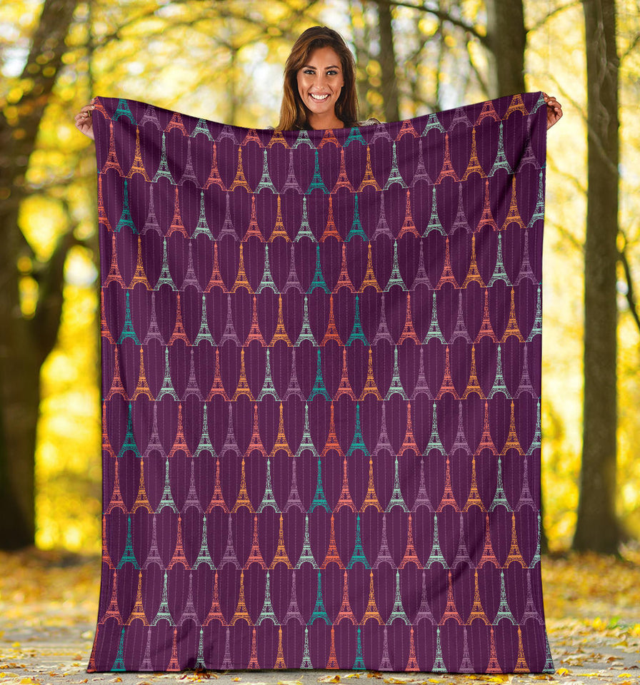 Eiffel Tower Pattern Print Design 05 Premium Blanket