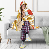 Maple Leaf Oak Leaf Acorns Beige Striped Background Hooded Blanket