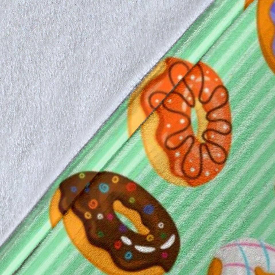 Colorful Donut Pattern Green Background Premium Blanket