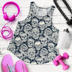 Sugar skull black white pattern Women Racerback Tank Top