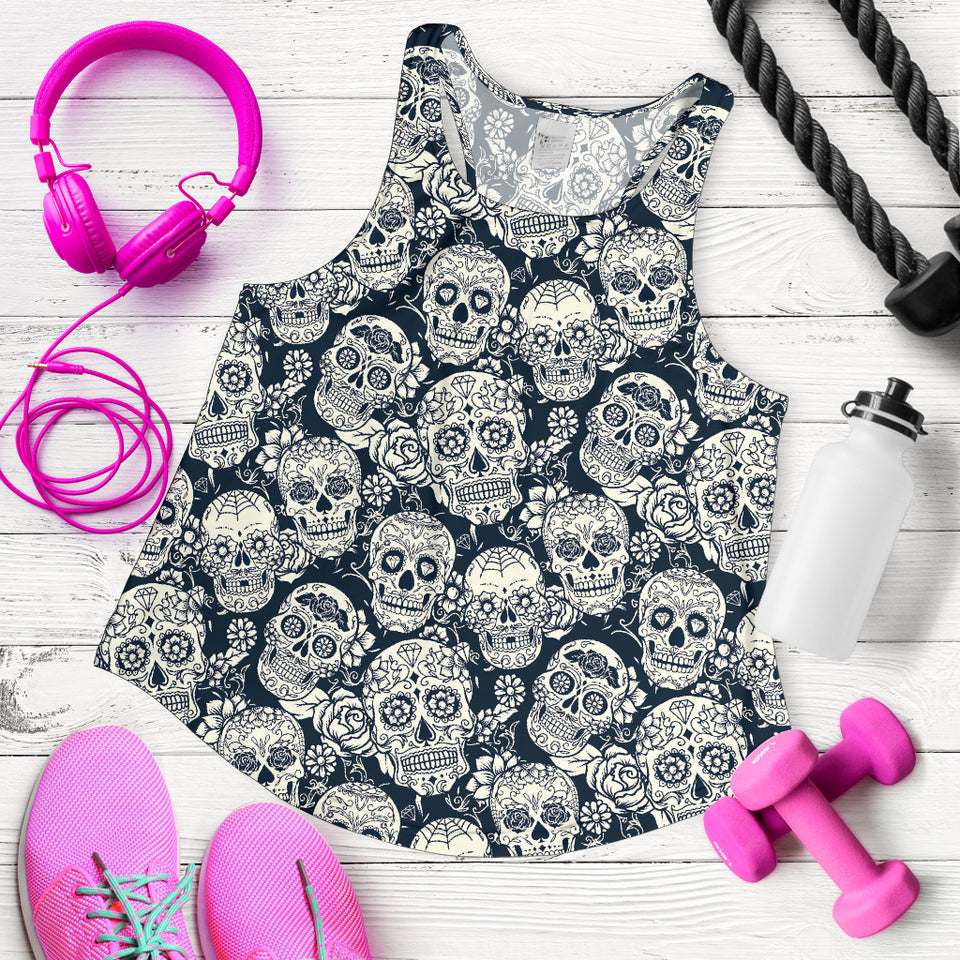 Sugar skull black white pattern Women Racerback Tank Top
