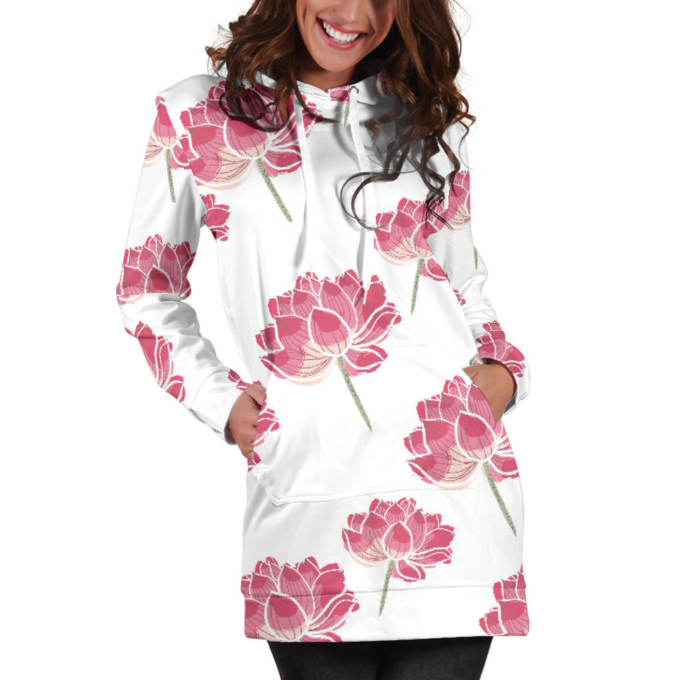 Pink Lotus Waterlily Pattern Women'S Hoodie Dress