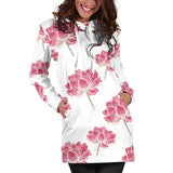 Pink Lotus Waterlily Pattern Women'S Hoodie Dress
