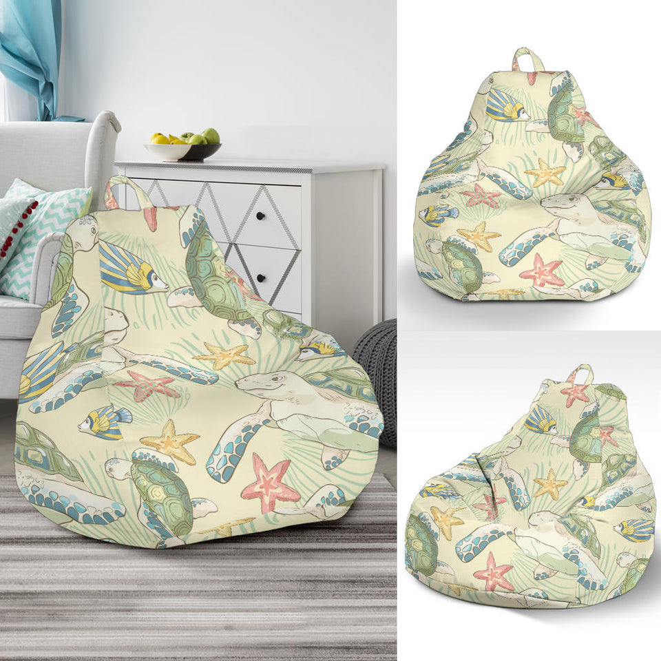 Hand Drawn Sea Turtle Fish Pattern Bean Bag Cover