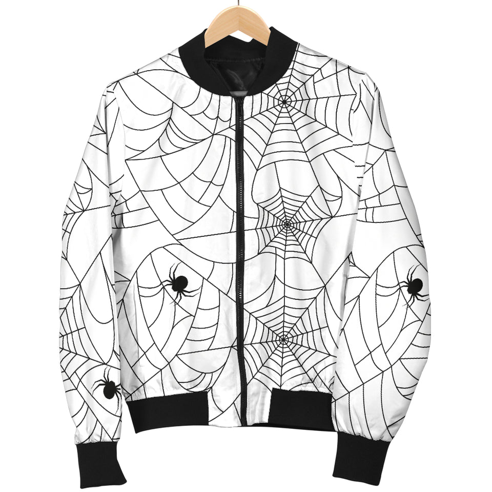 Spider Web Cobweb Pattern White Background Women'S Bomber Jacket