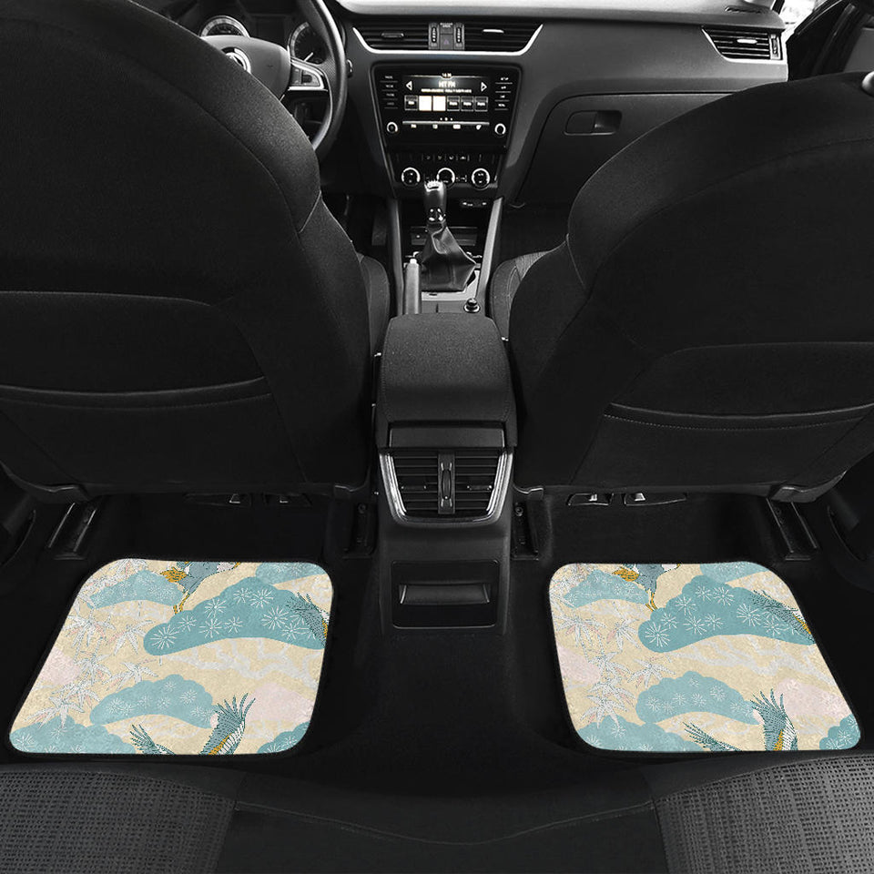 Bonsai Bamboo Stork Japanese Pattern Cream Theme Front And Back Car Mats
