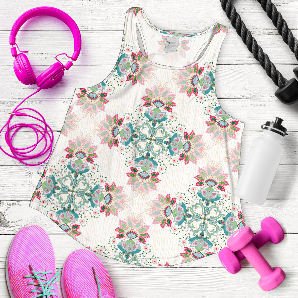 Square floral indian flower pattern Women Racerback Tank Top