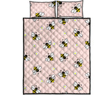 Cute bee flower pattern pink background Quilt Bed Set