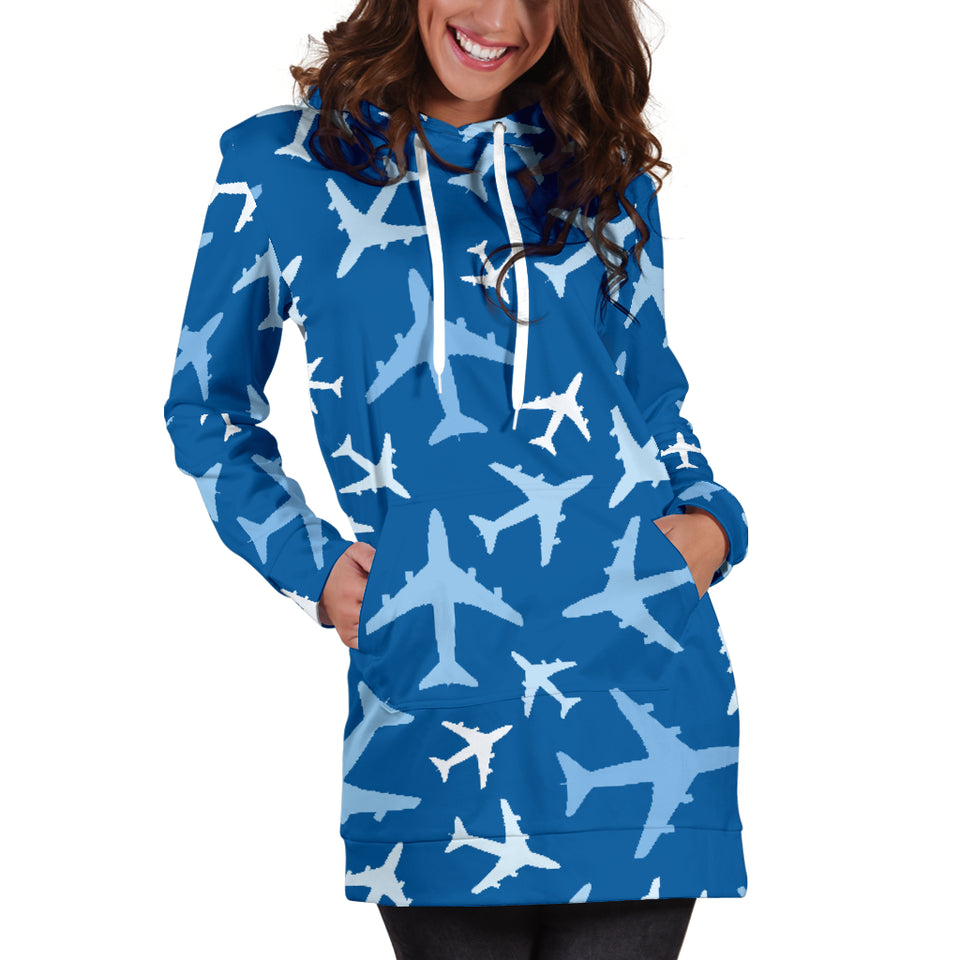 Airplane Pattern In The Sky Women'S Hoodie Dress