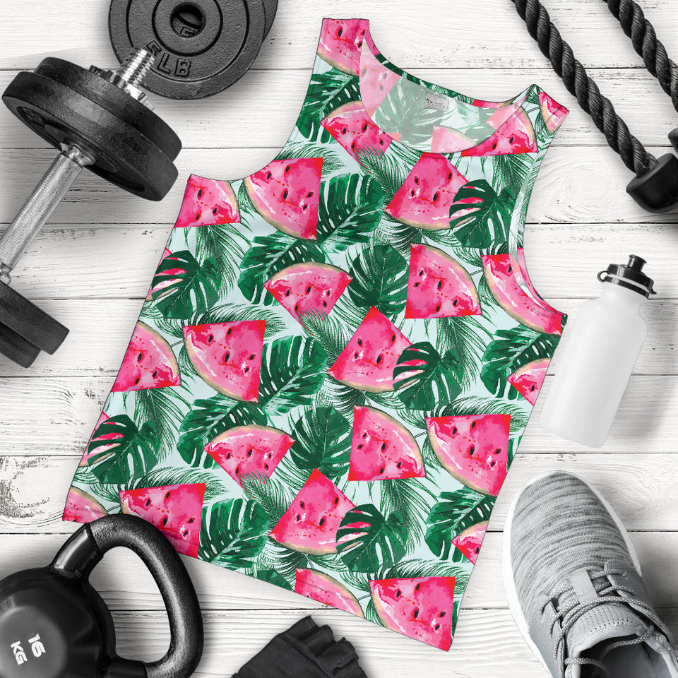 Watermelons tropical palm leaves pattern Men Tank Top