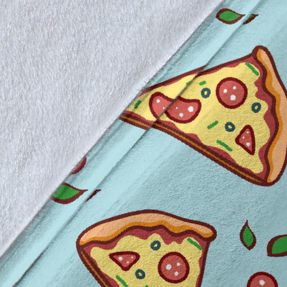 Hand Drawn Pizza Blue Background Premium Blanket