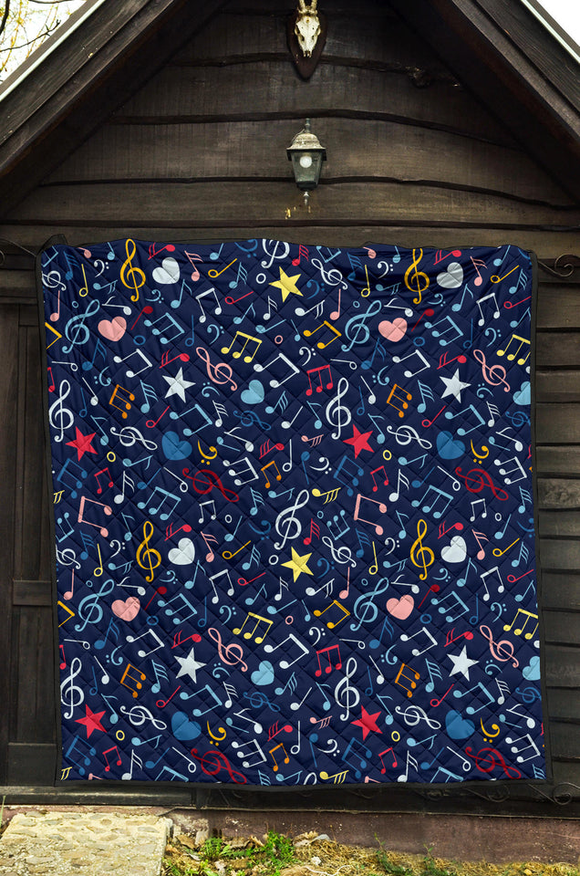 Music Notes Pattern Print Design 03 Premium Quilt