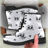 Cute French Bulldog Paw Pattern Leather Boots