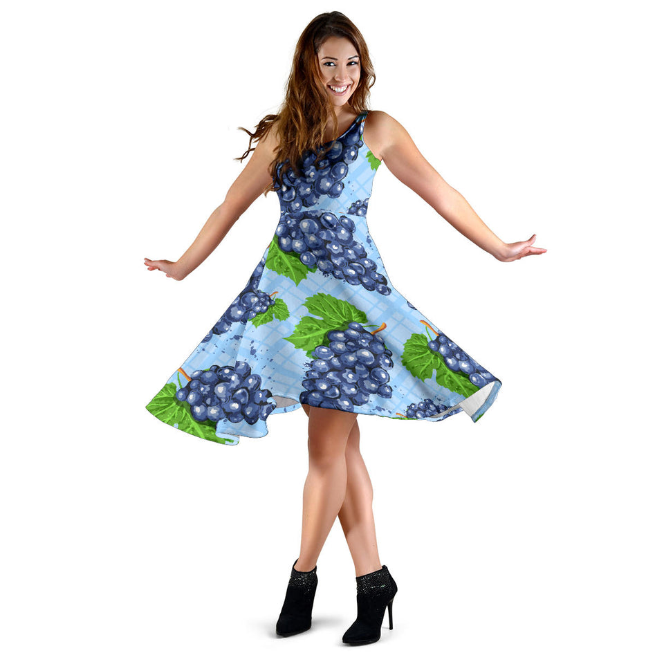 Watercolor Grape Pattern Sleeveless Midi Dress