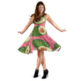 Avocado Slices Leaves Pink Back Ground Sleeveless Midi Dress
