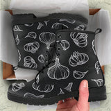 Garlic Pattern Black Background Leather Boots