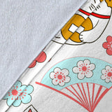 Maneki Neko Lucky Cat Fan Sakura Premium Blanket