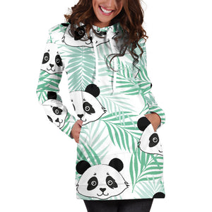 Panda Pattern Tropical Leaves Background Women'S Hoodie Dress