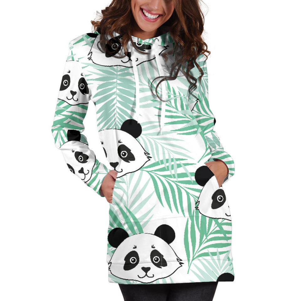 Panda Pattern Tropical Leaves Background Women'S Hoodie Dress