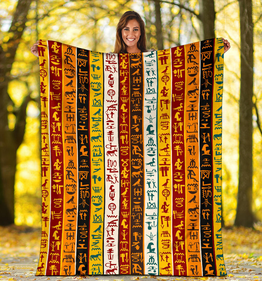 Egypt Hieroglyphics Pattern Print Design 01 Premium Blanket