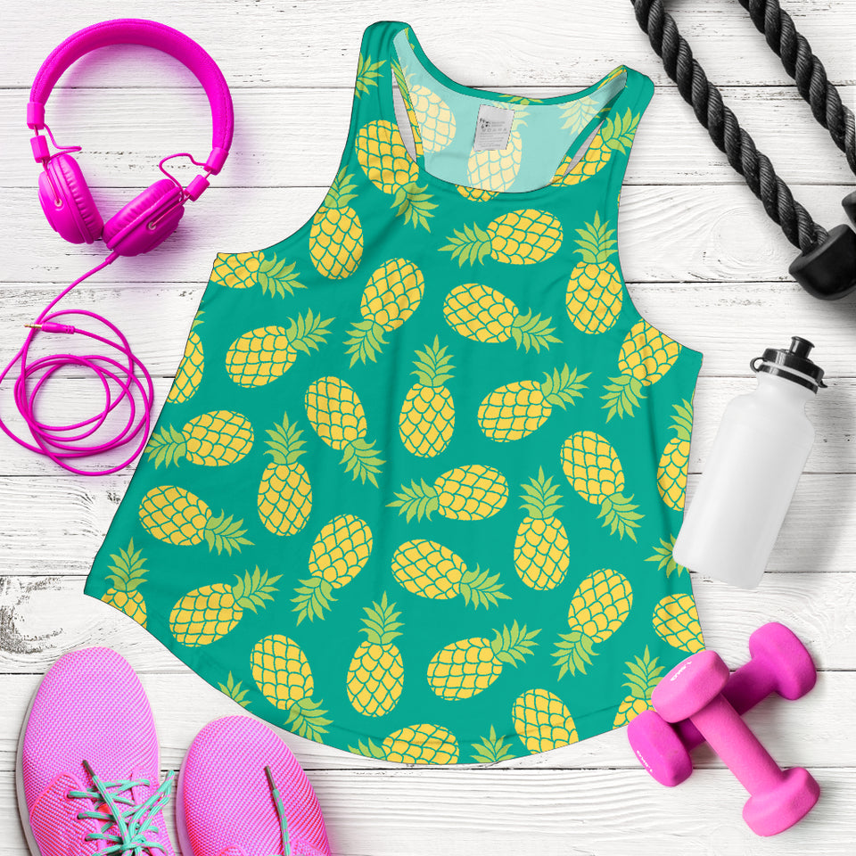 Pineapples pattern green background Women Racerback Tank Top