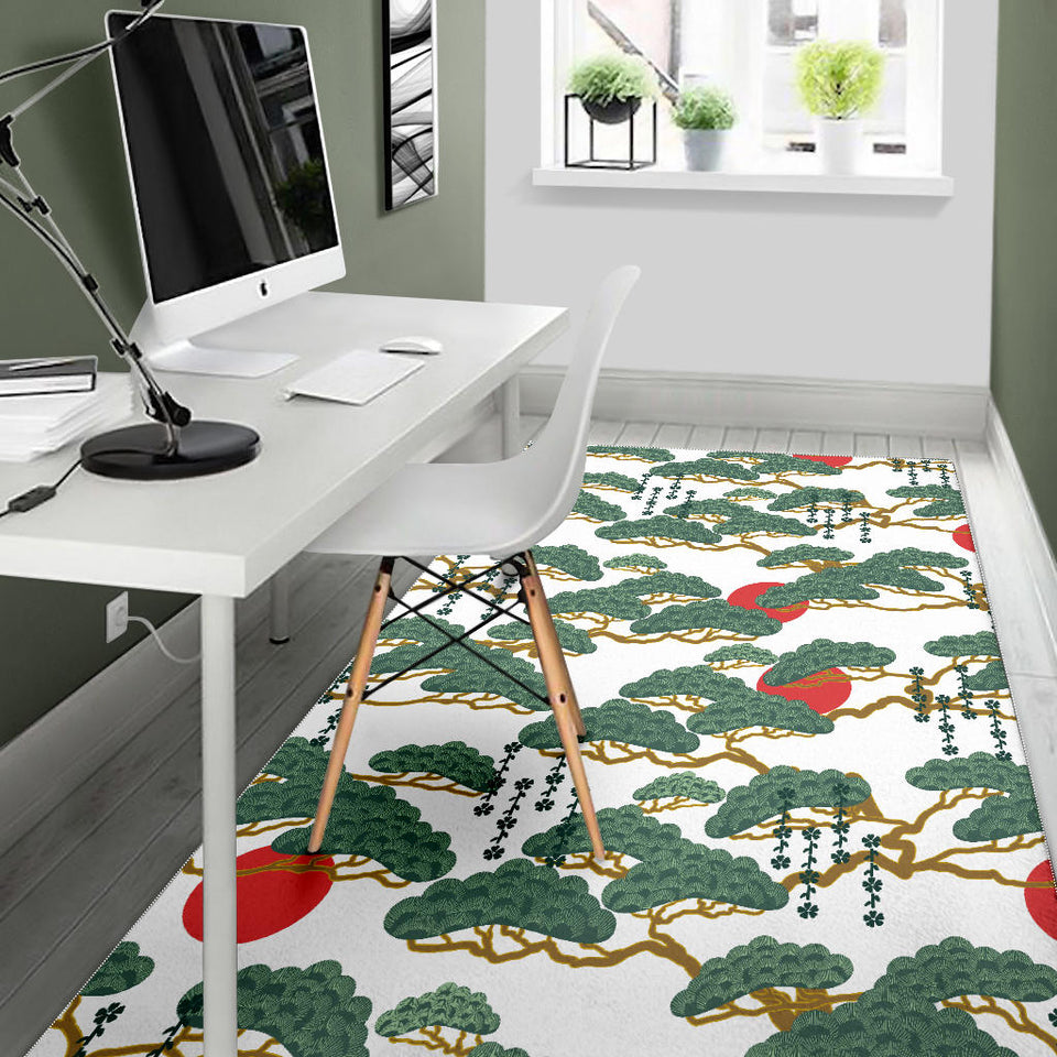 Bonsai Red Sun Japanese Pattern Area Rug