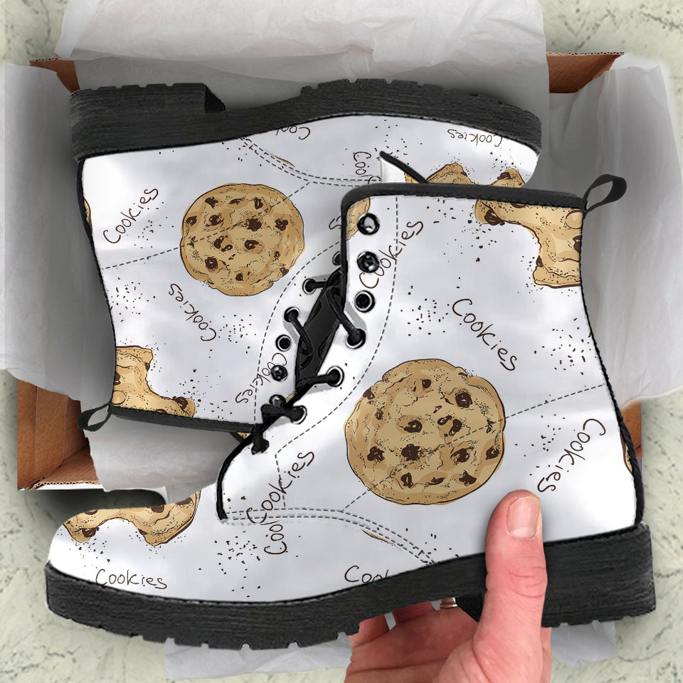 Sketch Style Cookie Pattern Leather Boots