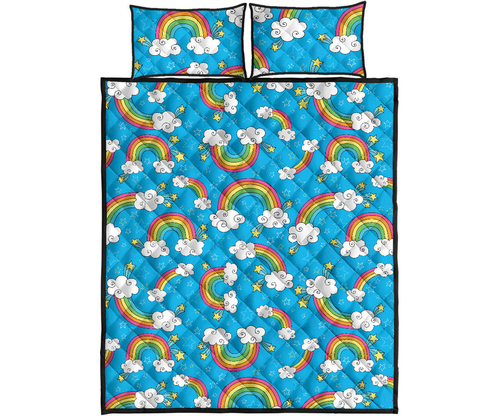 Rainbows Sky Clouds Pattern Quilt Bed Set