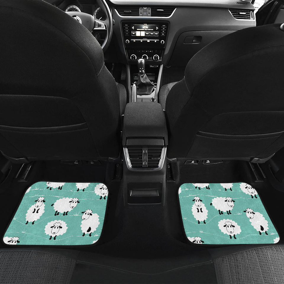 Cute Sheep Green Background Front And Back Car Mats