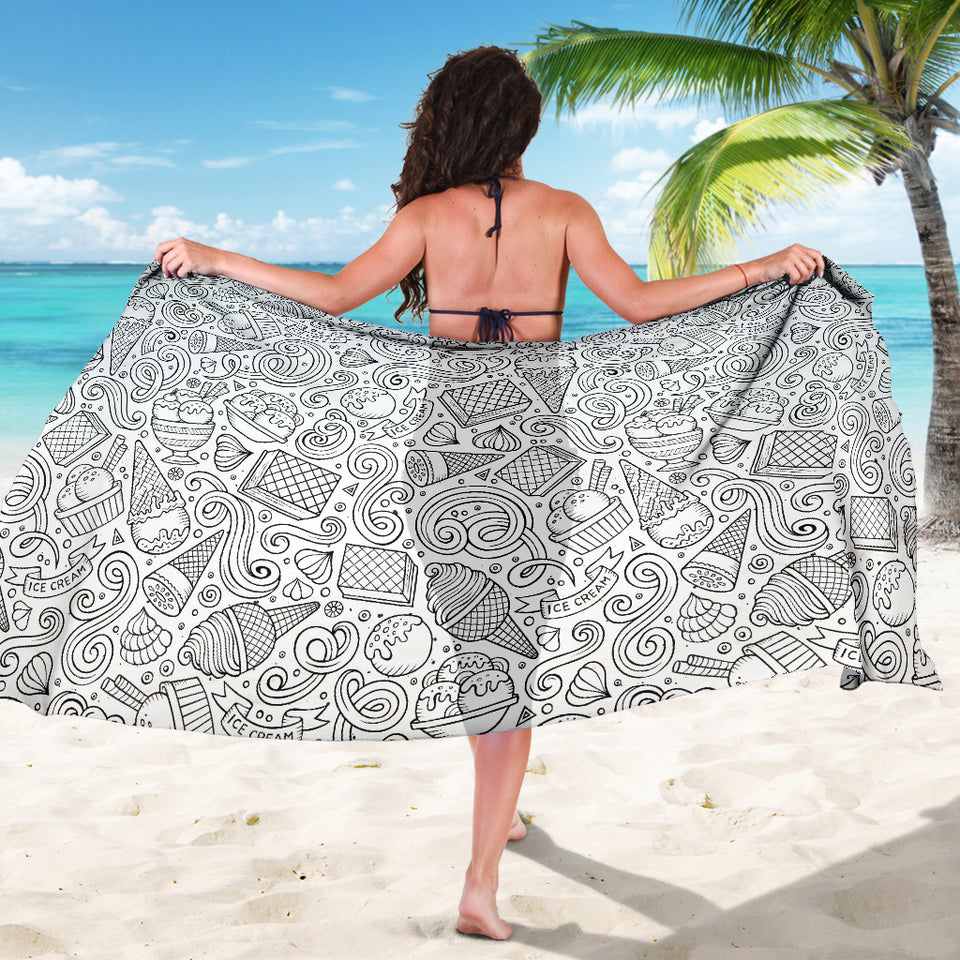 Cartoon Hand Drawn Ice Cream Black White Sarong