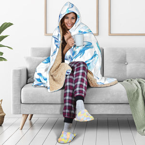 Watercolor Dolphin Pattern Hooded Blanket