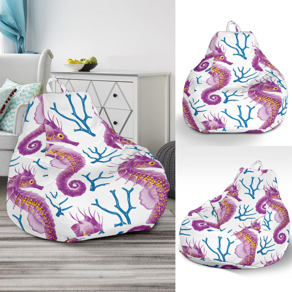 Purple Seahorse Blue Coral Pattern Bean Bag Cover