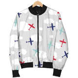 Airplane Cloud Grey Background Women'S Bomber Jacket