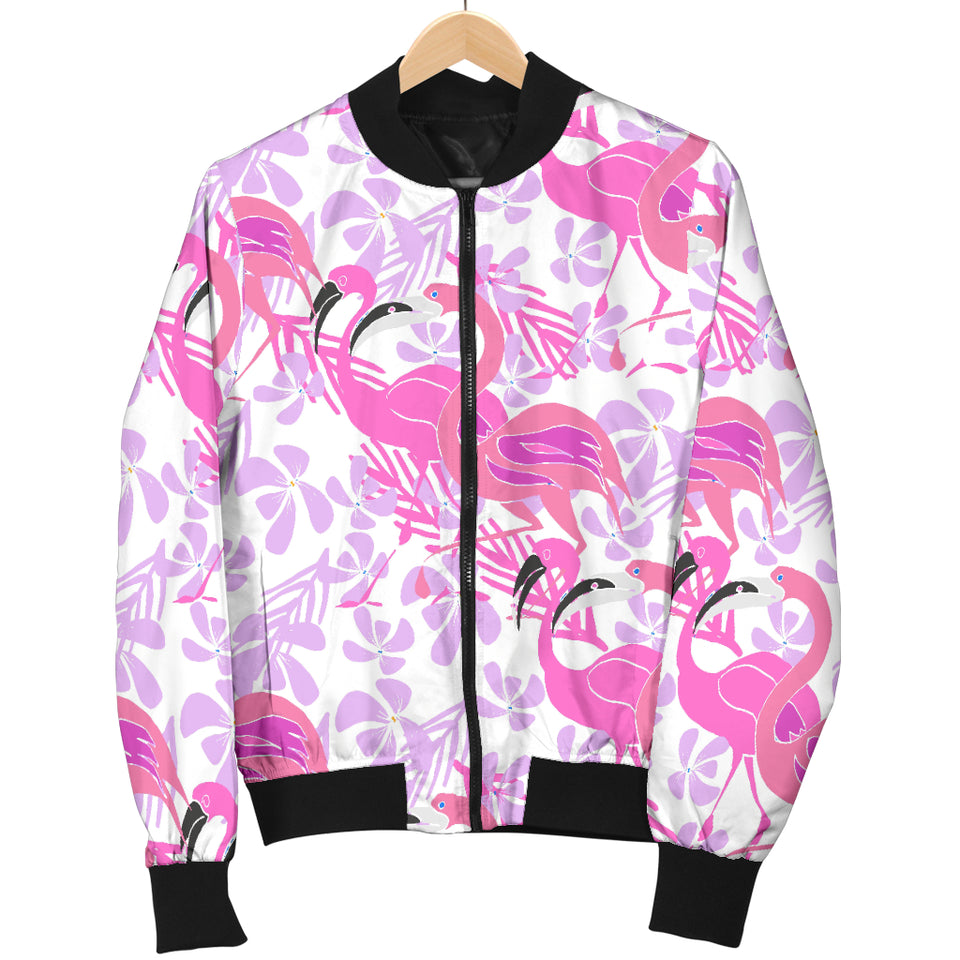 Pink Flamingo Flower Pattern Women'S Bomber Jacket