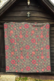 Red Gold Sakura Cherry Blossom Gray Background Premium Quilt