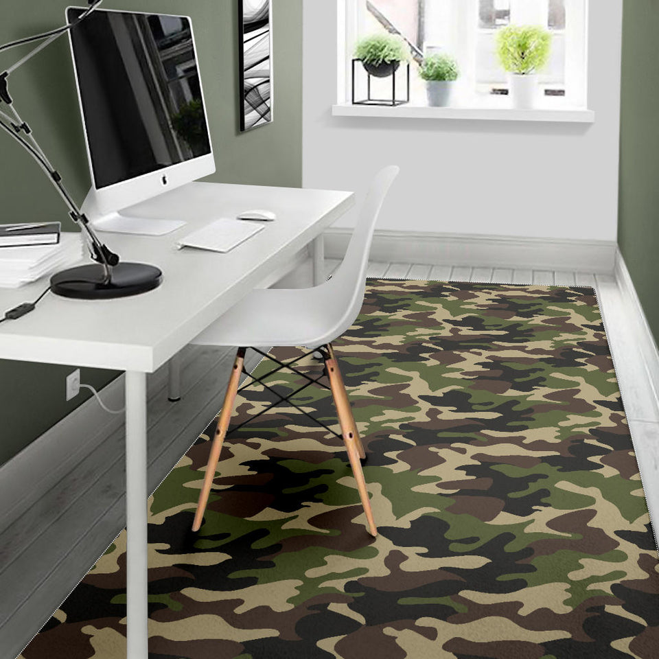 Dark Green Camo Camouflage Pattern Area Rug